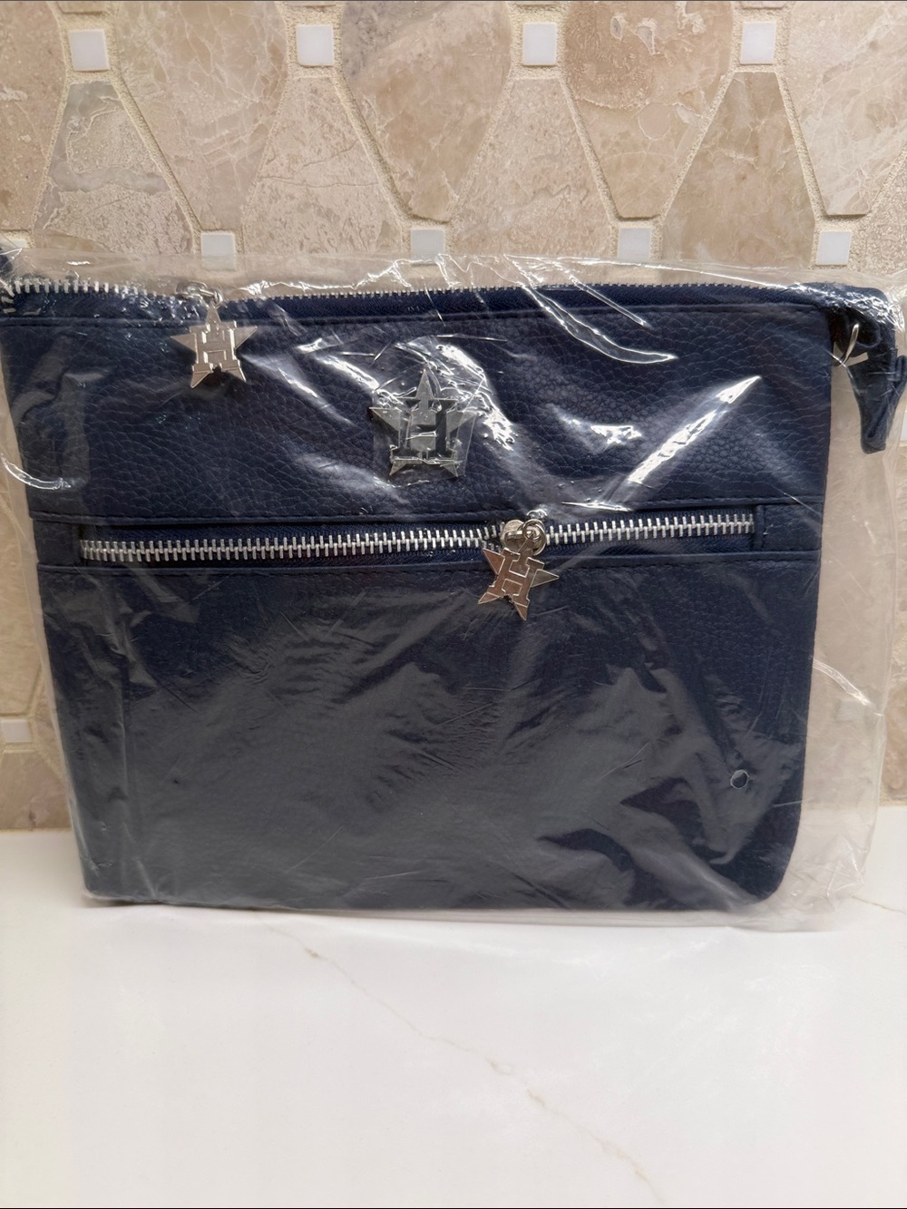 Houston Astros Faux Leather Navy Crossbody with Astros branded silver hardware